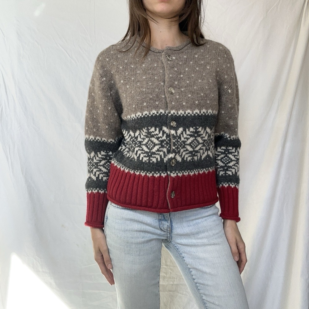 90s Eddie Bauer Brown Red Fair Isle Nordic Wool Sweater Australia Outdoor